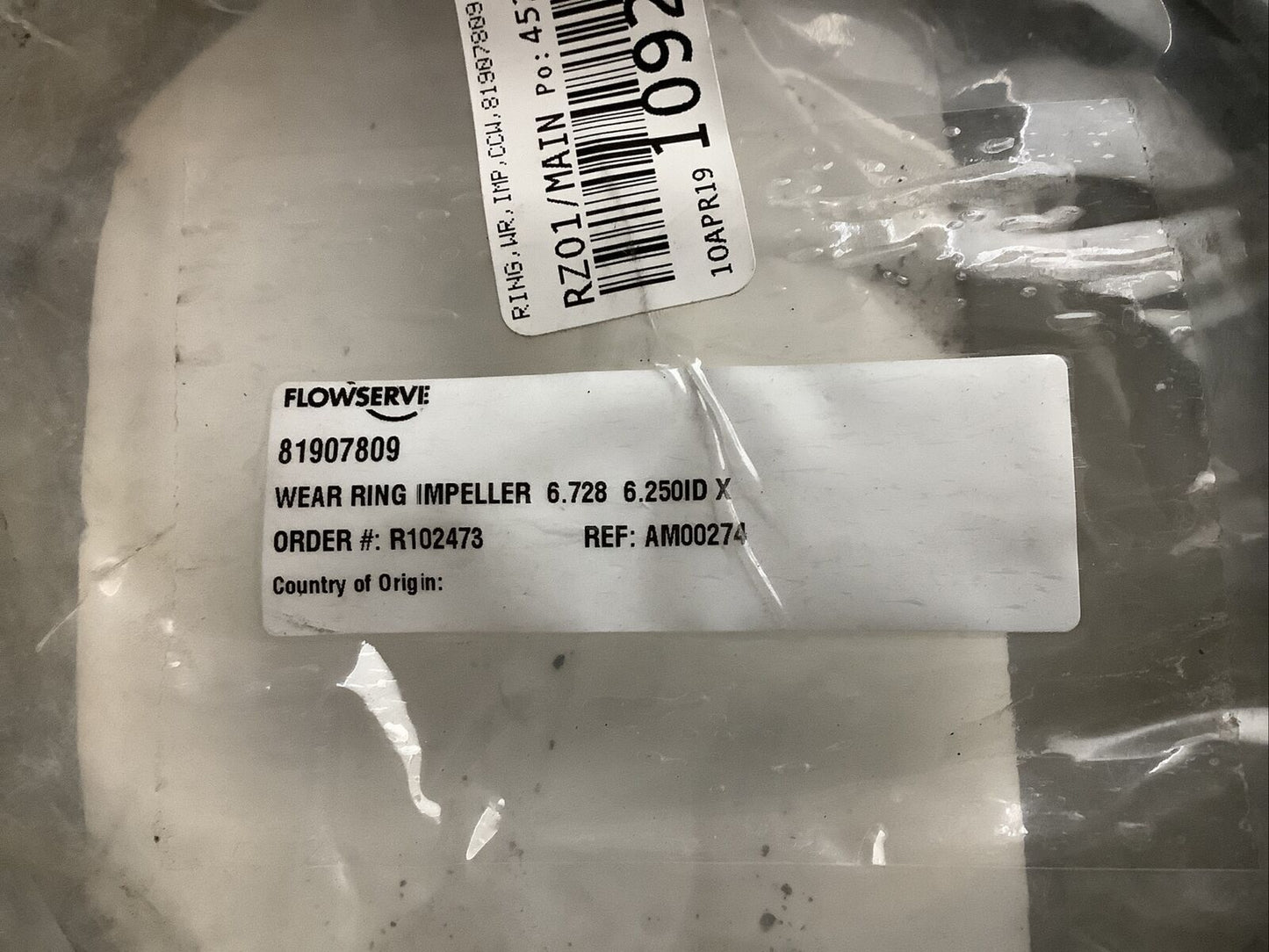 FLOWSERVE 81907809 IMPELLER WEAR RING 6.250IN X 6.728IN 678