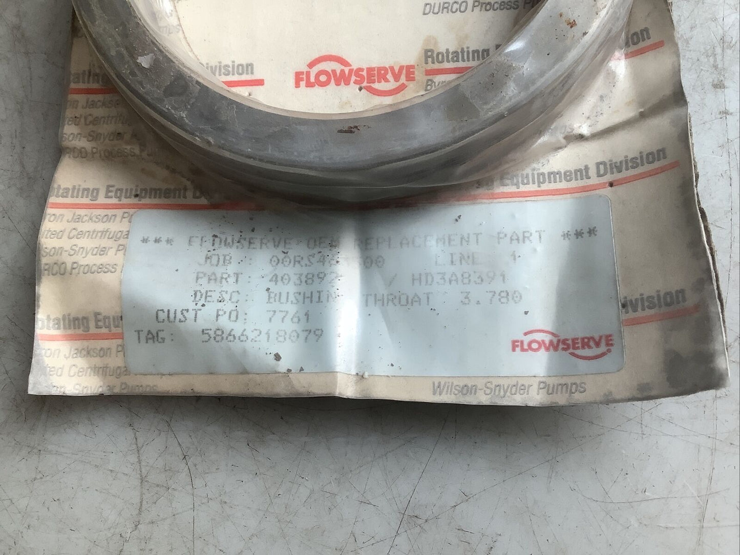 FLOWSERVE 4038929 THROAT BUSHING 3.780IN ID 678