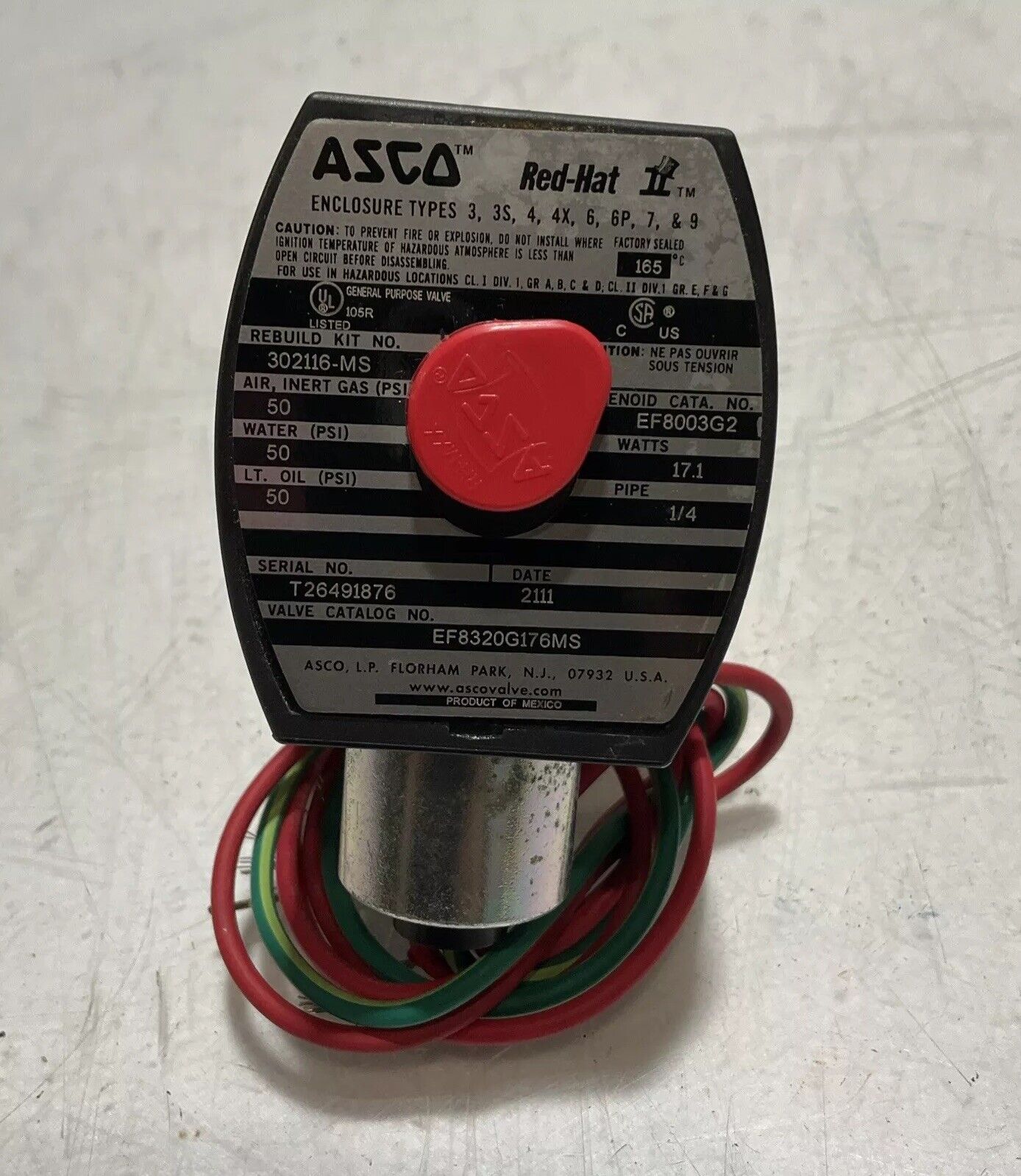 ASCO-RED-HAT EF8320G176MS- EF8003G2 SOLENOID VALVE 120/60 110/50 17.1W 1/4IN 678