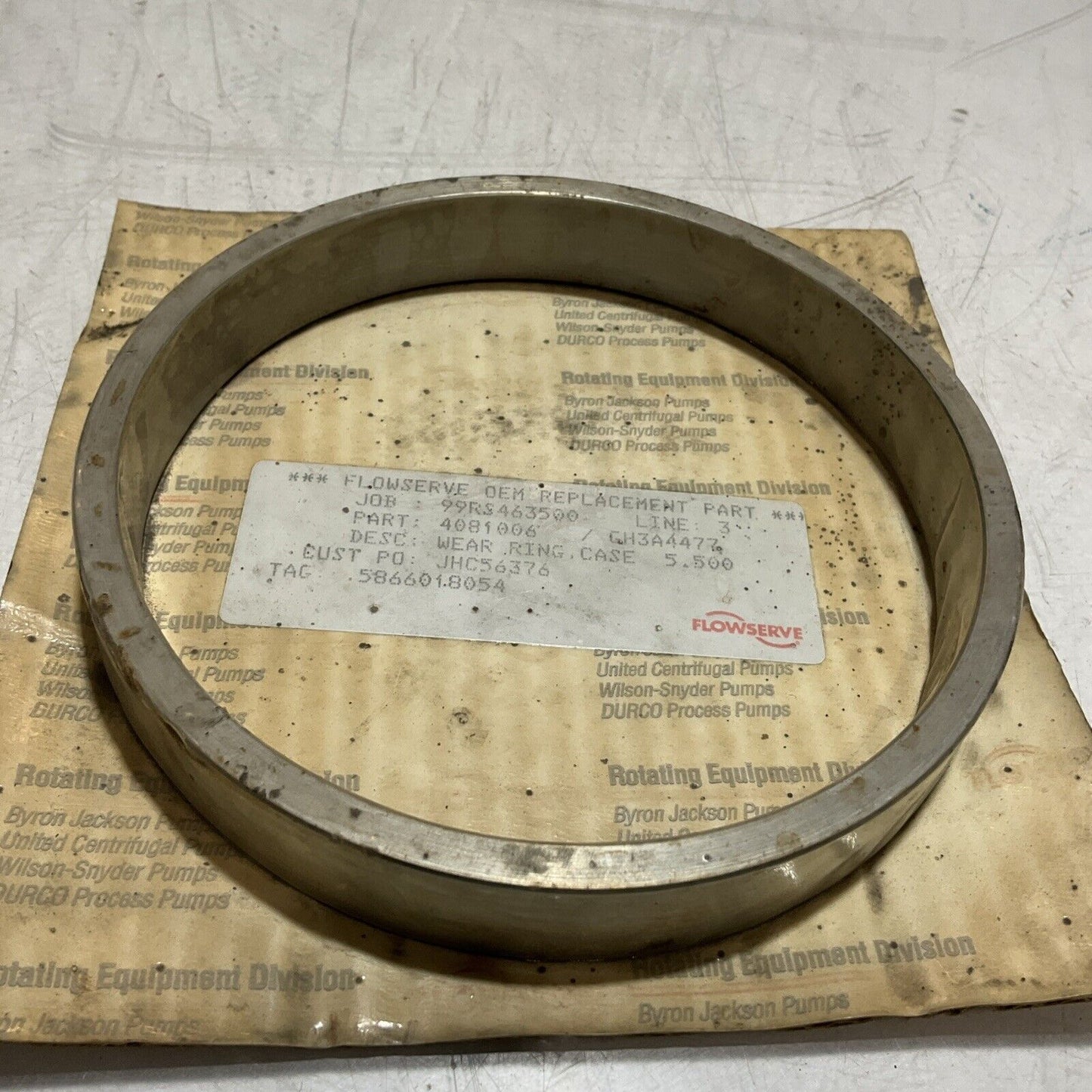 FLOWSERVE 4081006 GH3A4477 WEAR RING CASE 5.500IN ID ROTATING EQUIPMENT 678-U3S