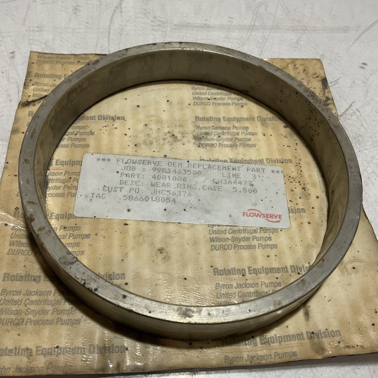 FLOWSERVE 4081006 GH3A4477 WEAR RING CASE 5.500IN ID ROTATING EQUIPMENT 678-U3S