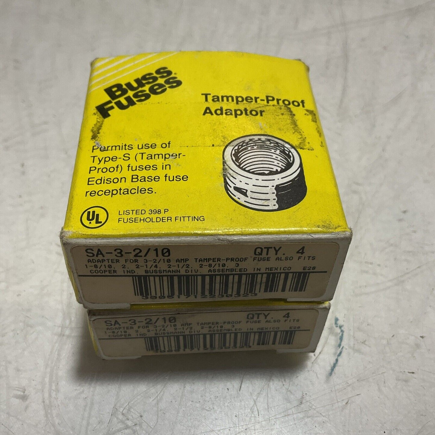BUSS FUSES SA-3-2/10 TAMPER-PROOF ADAPTER FUSE REJECTION LOT OF 6 U3S