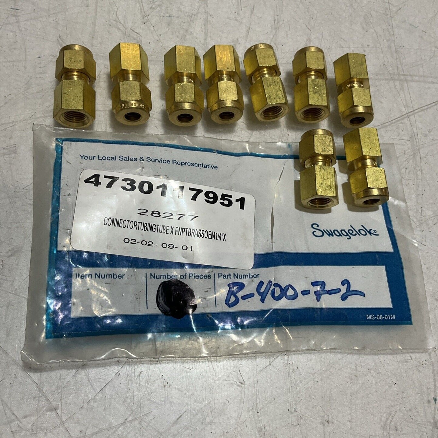 SWAGELOK B-400-7-2 BRASS TUBE FITTING CONNECTOR FPN LOT OF 9 U3S