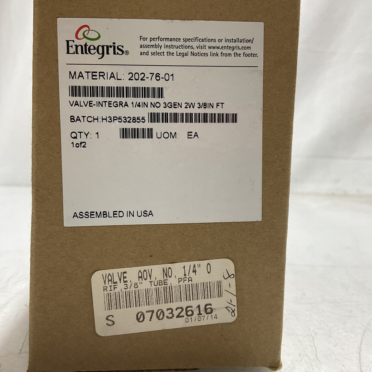 ENTEGRIS  202-76-01  VALVE-INTEGRA 1/4IN PNEMATICALLY  OPERATED  DIAPHRAGM  U3S