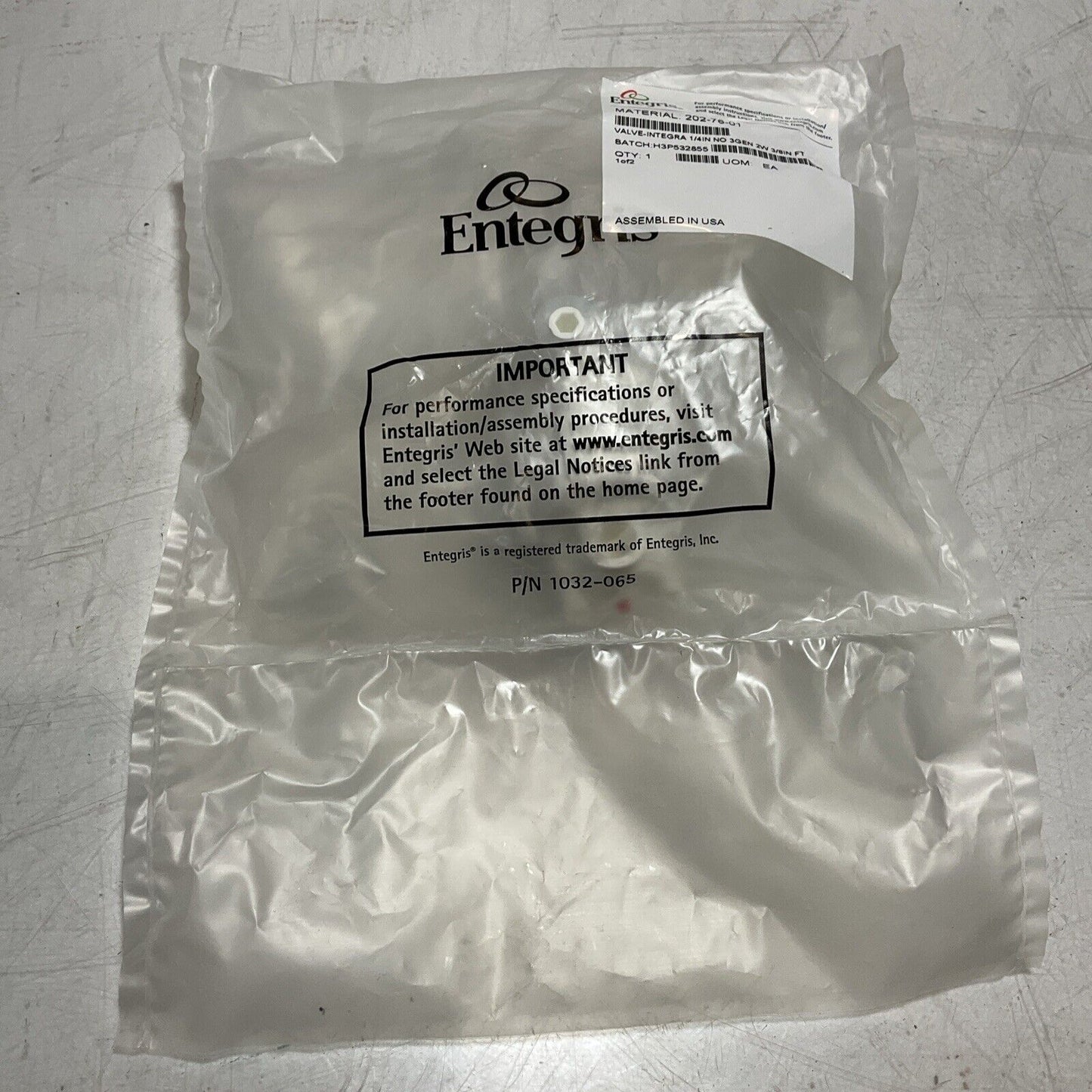 ENTEGRIS  202-76-01  VALVE-INTEGRA 1/4IN PNEMATICALLY  OPERATED  DIAPHRAGM  U3S