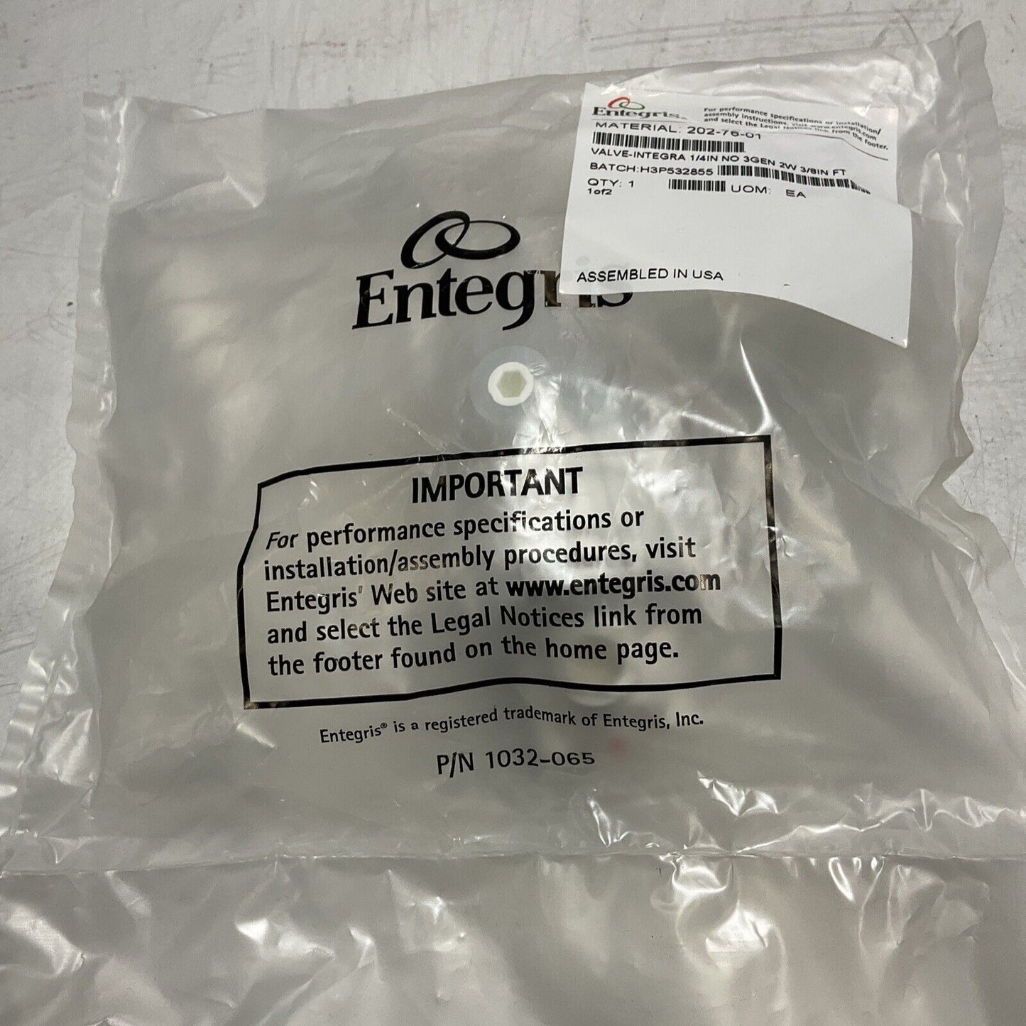 ENTEGRIS  202-76-01  VALVE-INTEGRA 1/4IN PNEMATICALLY  OPERATED  DIAPHRAGM  U3S