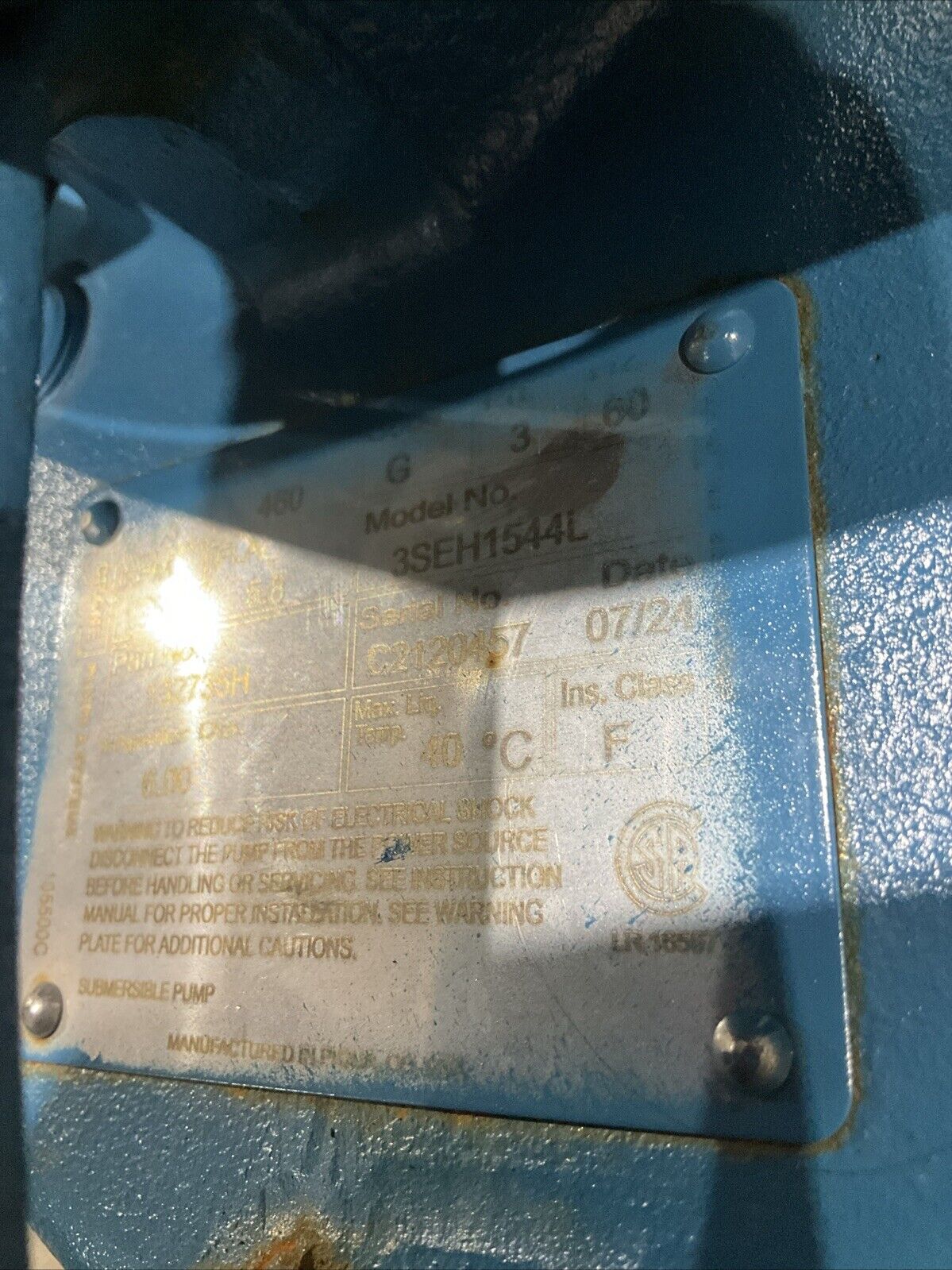CRANE BARNES 3SEH1544L 132735H CENTRIFUGAL PUMP 1750 RPM 3 PH 60 HZ 1.5HP 460 V