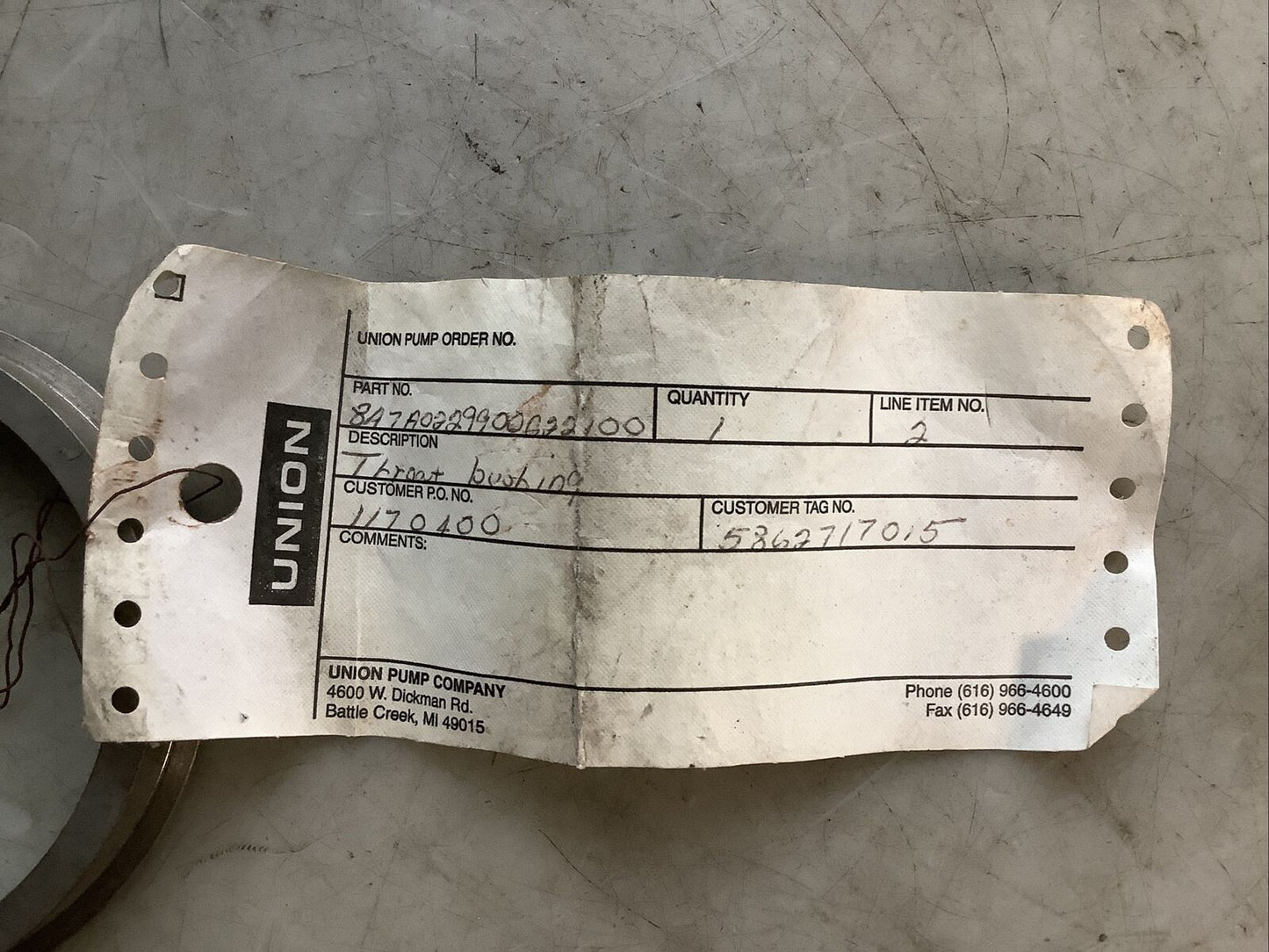 UNION PUMP 847A0229900G22100 THROAT BUSHING 678