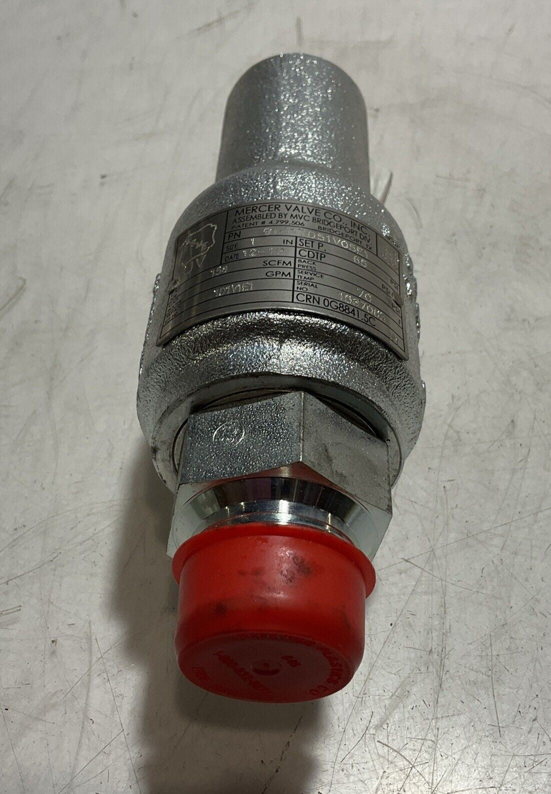 MERCER VALVE 91-17D51V05E1 SERIES 9100 SIZE 1 RELIEF VALVE 65PSI K9S