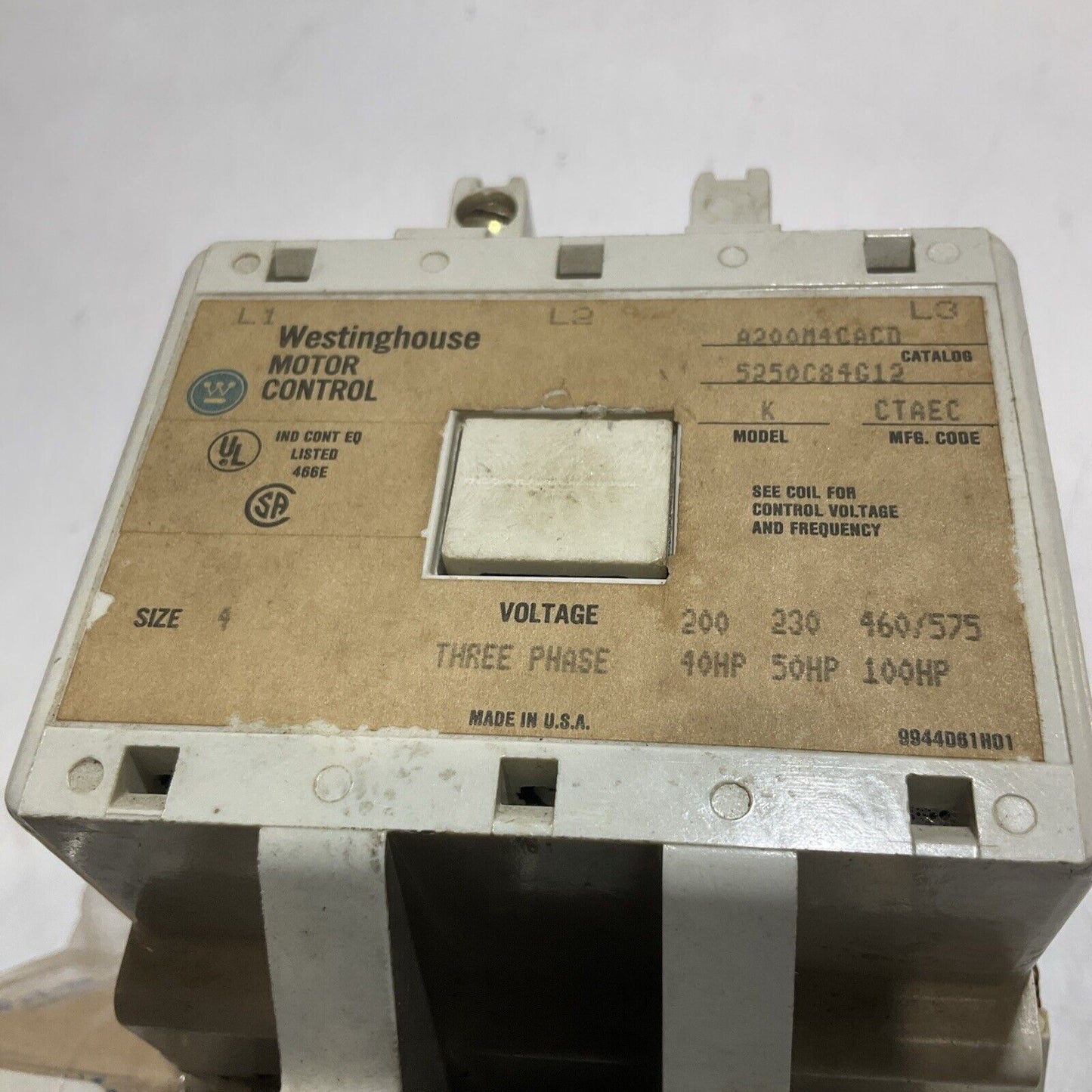 WESTINGHOUSE MOTOR CONTROL A200M4CACD MOTOR STARTER 200V U3S