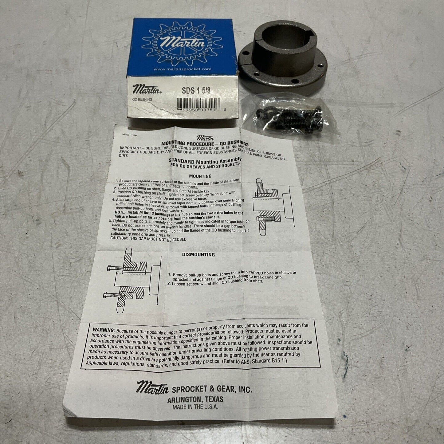 MARTIN SDS 1 5/8 MOUNTING PROCEDURE-QD BUSHING LOT OF 2 373-U3S