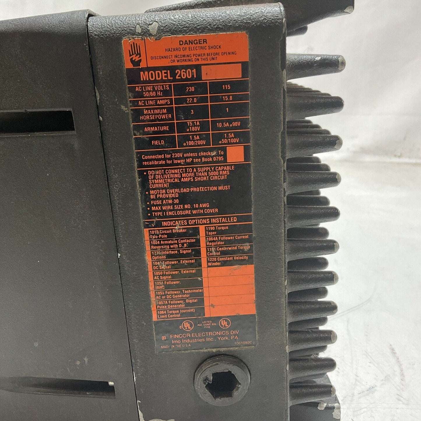 FINCOR 2600 DC MOTOR CONTROL 230/115V 50/60HZ RM6 U3S
