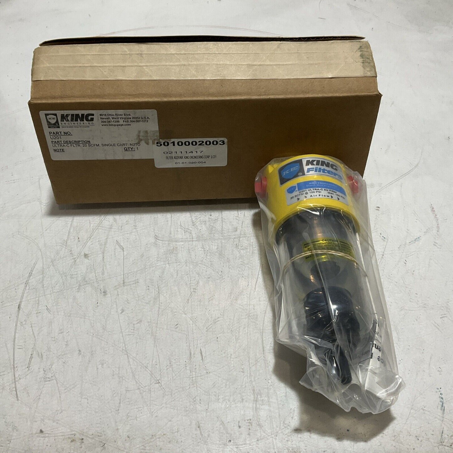 KING ENGINEERING U201 ULTRA-C FILTER 20SCFM SINGLE CART AUTO 373