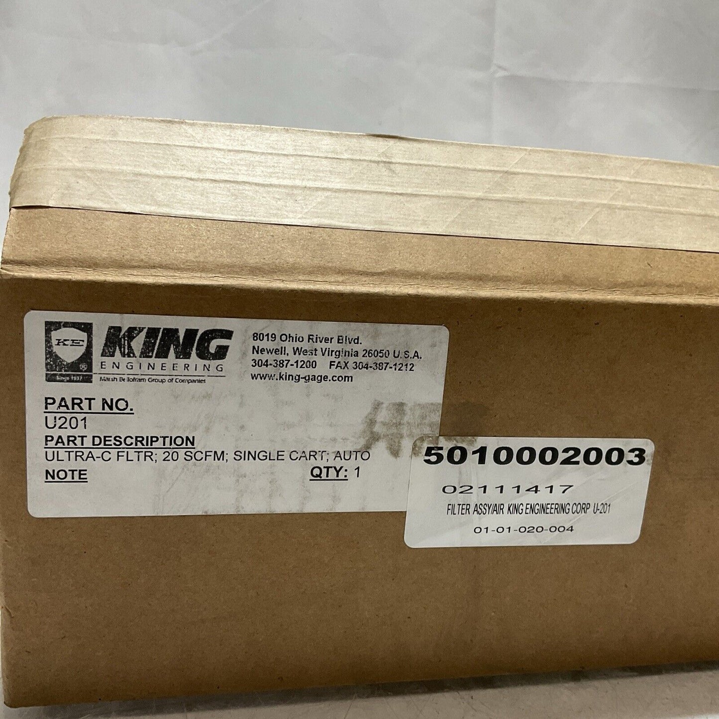 KING ENGINEERING U201 ULTRA-C FILTER 20SCFM SINGLE CART AUTO 373
