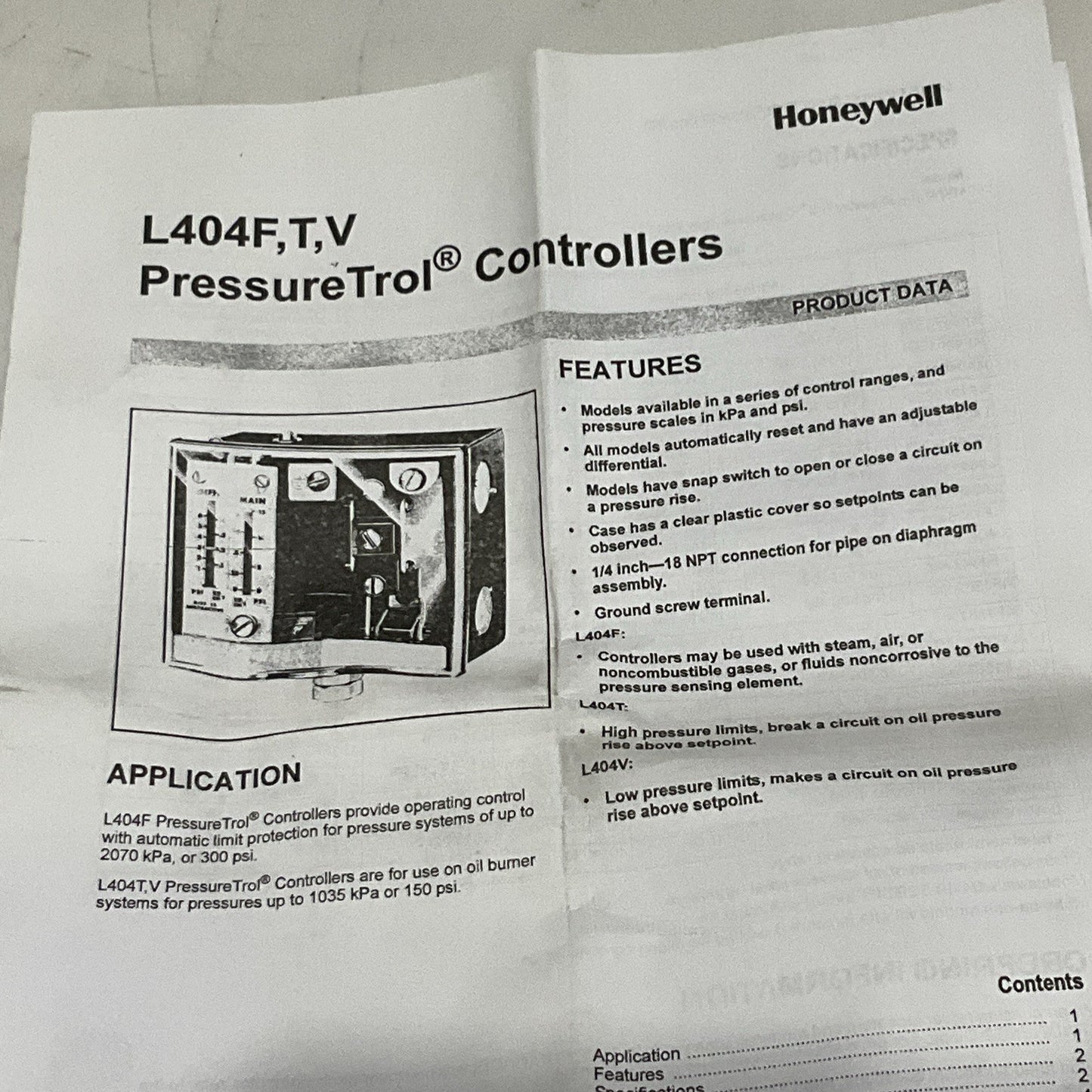 HONEYWELL L404F 1375 PRESSURETROL PRESSURE CONTROLLER SWITCH RANGE 5-50 PSI RM6