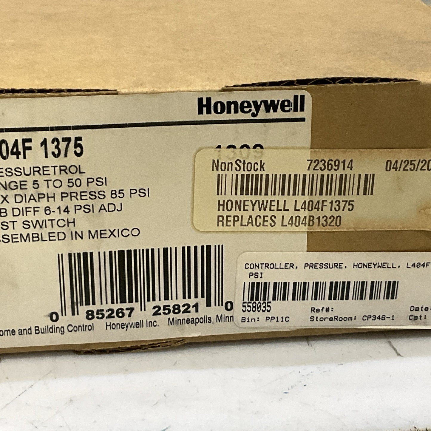 HONEYWELL L404F 1375 PRESSURETROL PRESSURE CONTROLLER SWITCH RANGE 5-50 PSI RM6