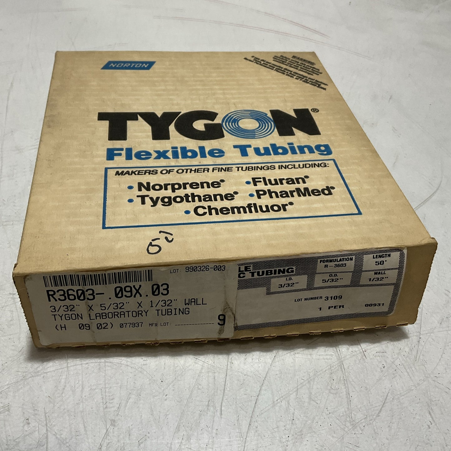 TYGON R3603-.09X.03 CLEAR LABORATORY TUBING FEEDING CORD U3S
