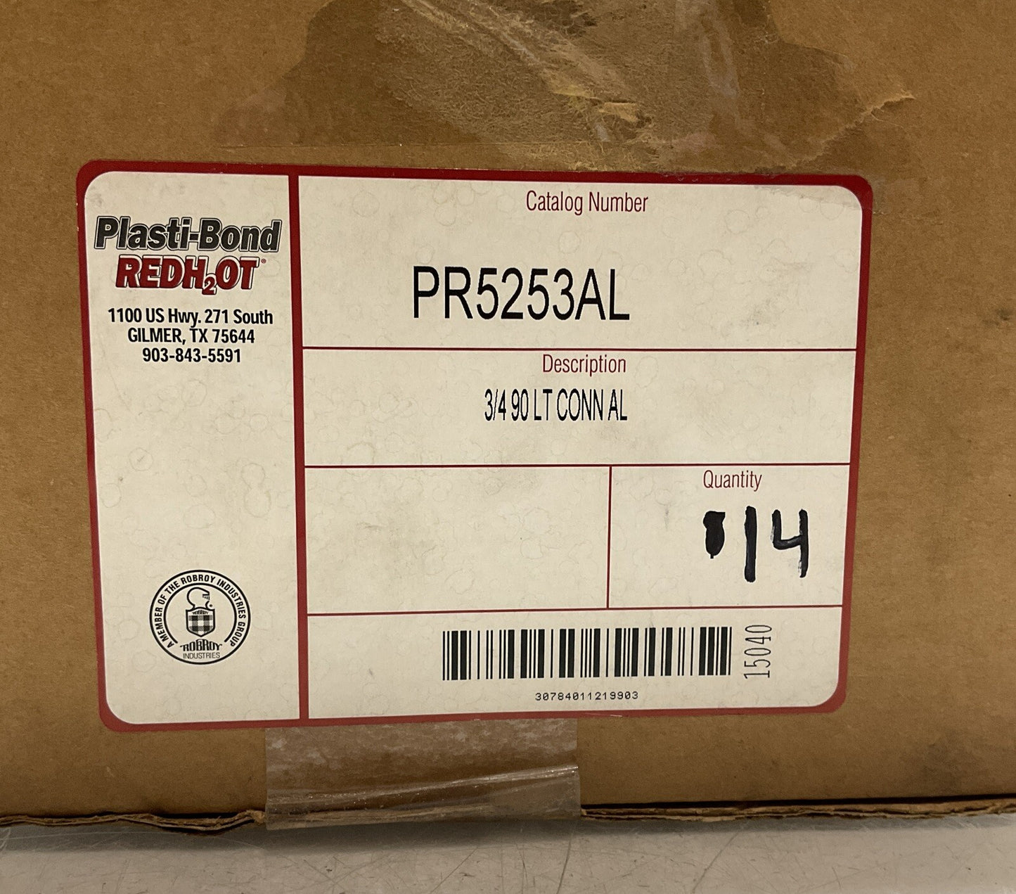 PLASTY-BOND REDH20T PR5253AL 3/4 90 LT CONN AL TUBE FITTING CONNECTOR QTY 14 U3S