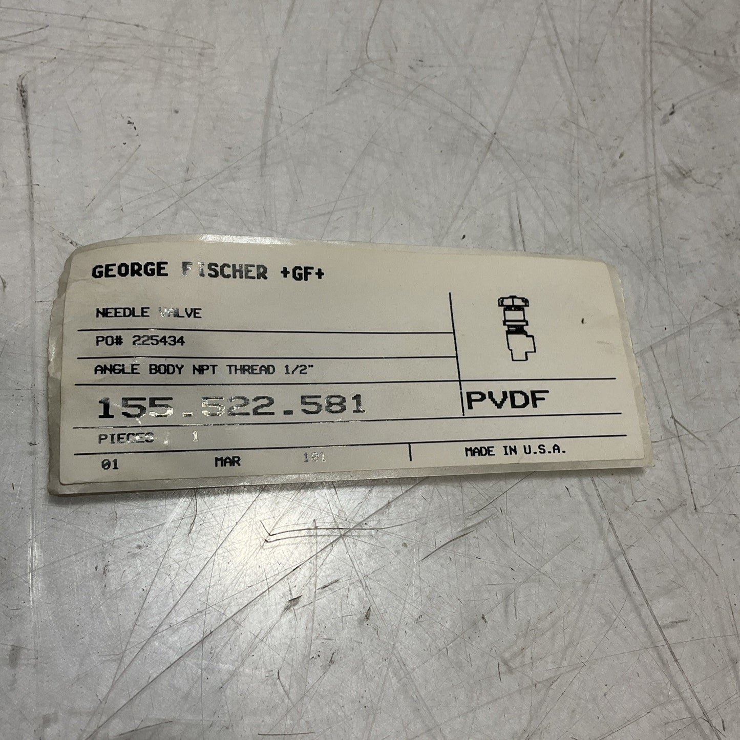GEORGE FISCHER +GF+ 225434 - 155.522.581 WHITE NEEDLE VALVE PVDF U3S