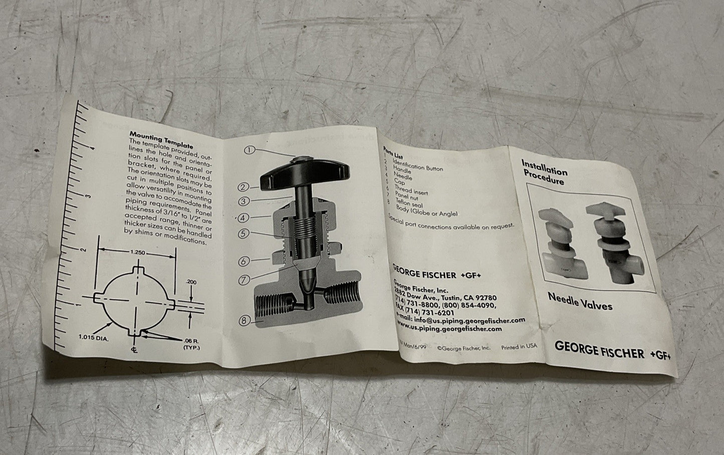 GEORGE FISCHER +GF+ 225434 - 155.522.581 WHITE NEEDLE VALVE PVDF U3S