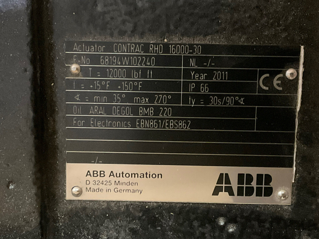 ABB RHD 16000-30 CONTRAC PART TURN ACTUATOR RATED TORQUE 16000 Nm