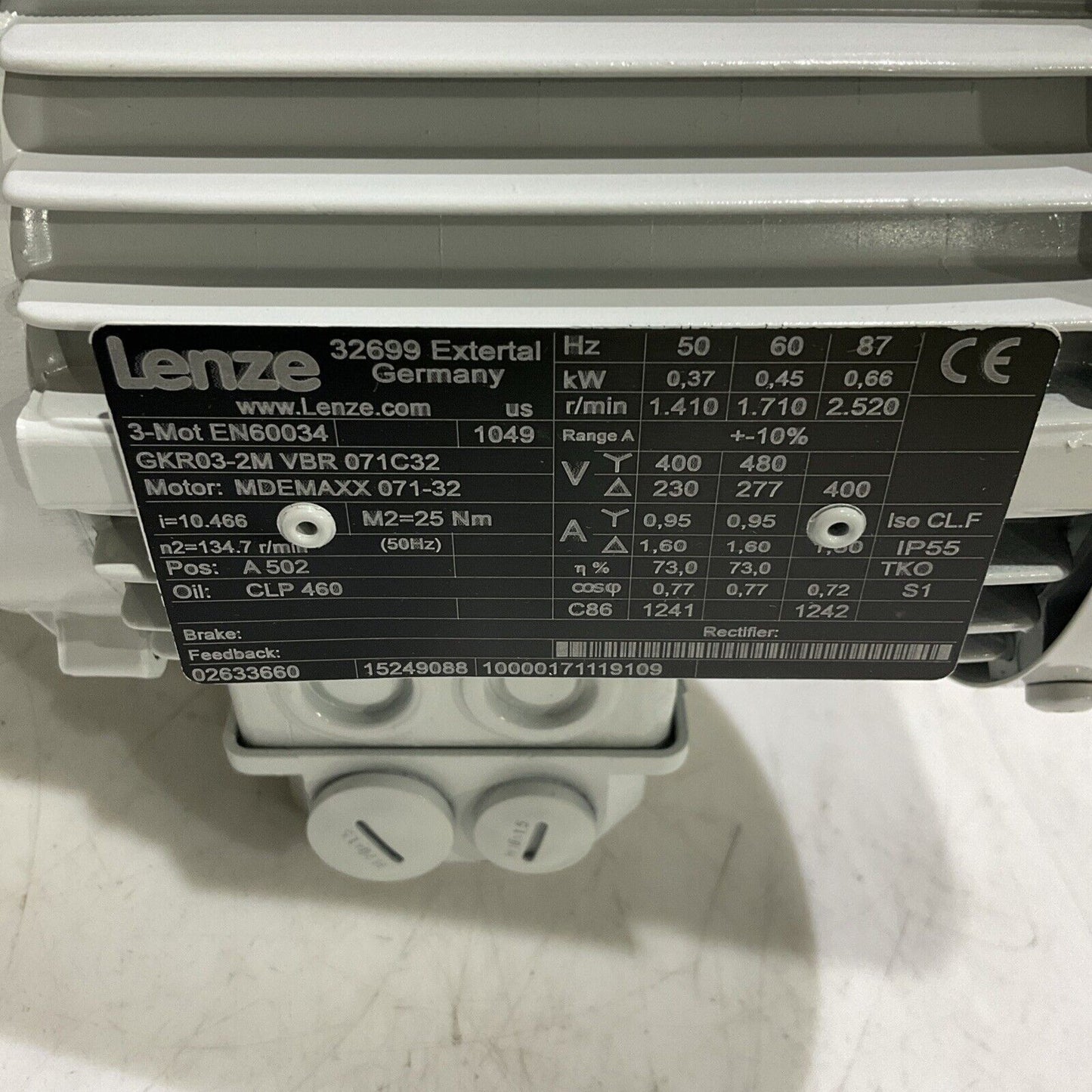 LENZE 3-MOT EN60034 MDEMAXX 071-32 GKR03-2M VBR 071C32 GEARBOX MOTOR U3S