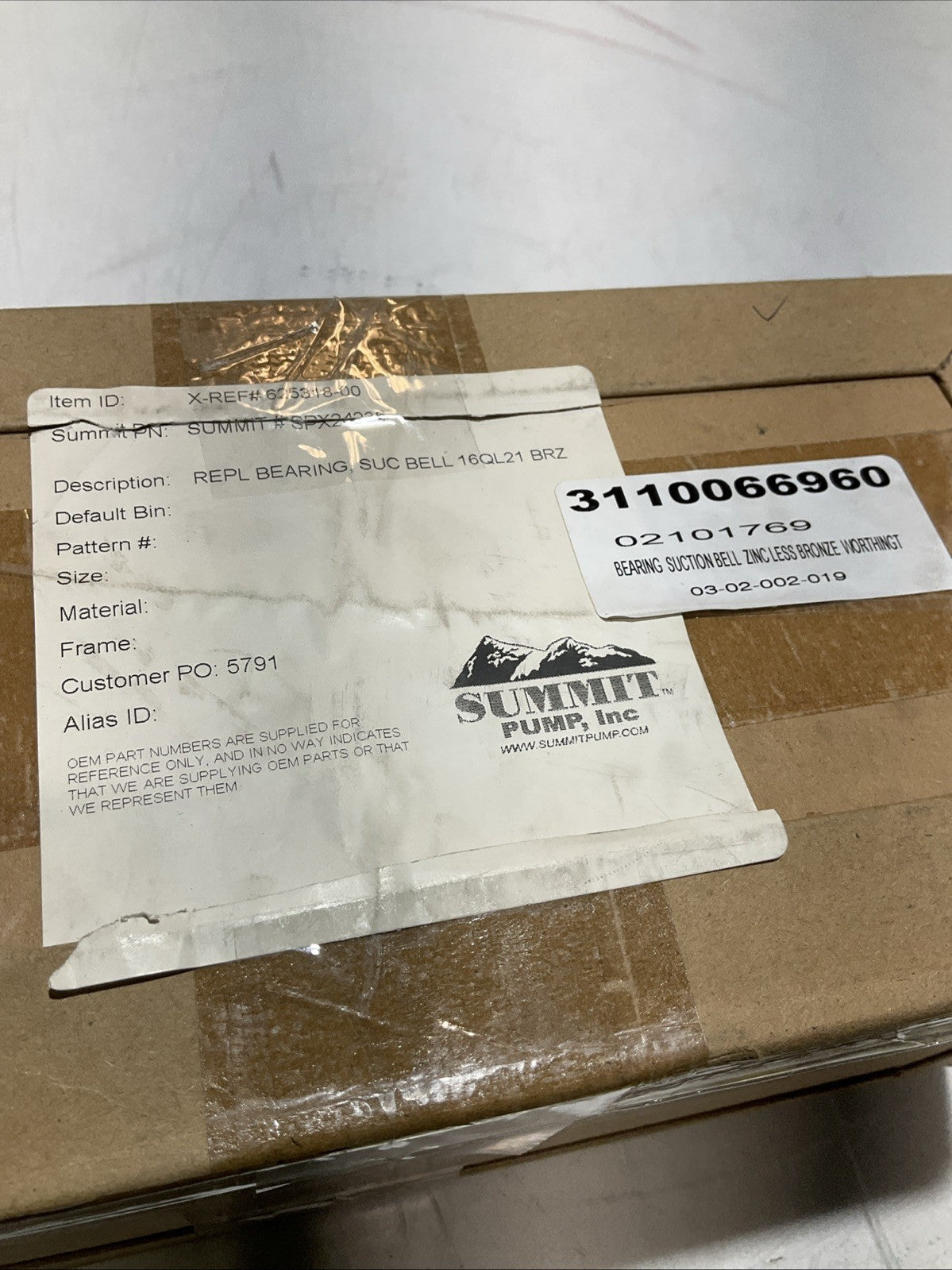 SUMMIT SPX24236 REPL SUCTION BELL BEARING BRONZE WORTHING 373