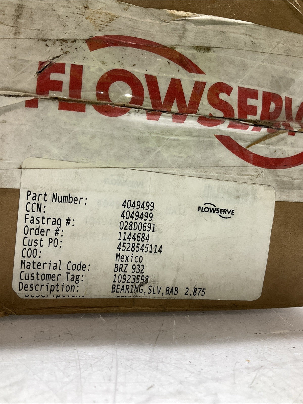 FLOWSErVE-UNION PUMP 4049499 BEARING SLEEVE 2.875 678