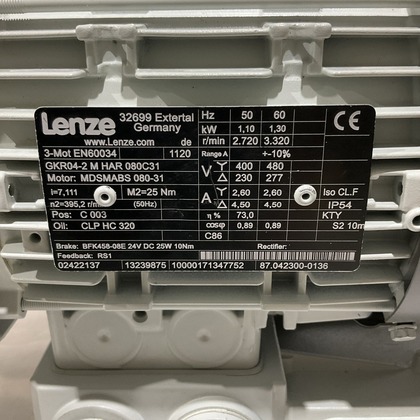 LENZE EN60034 GKR04-2M HAR080C31 MDSMABS GEARBOX MOTOR RATIO U3S
