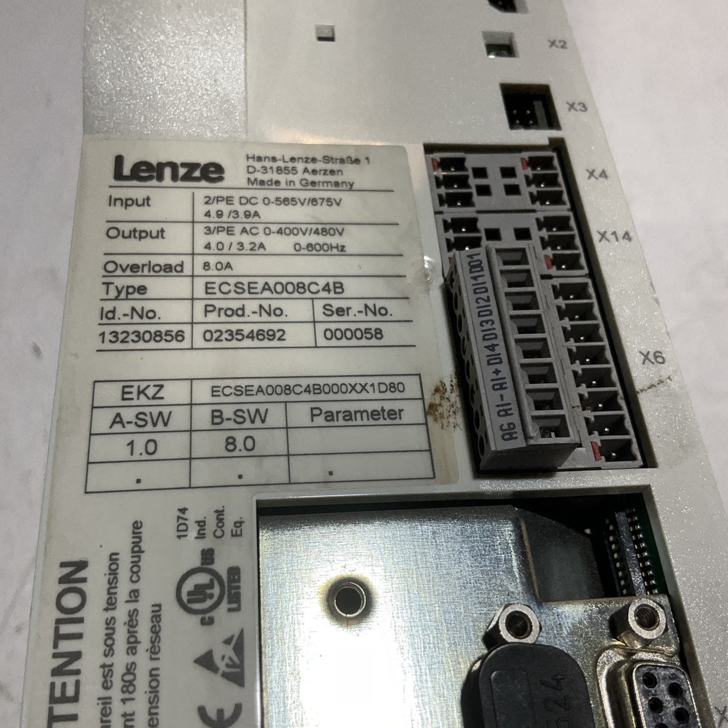 LENZE ECSEA008C4B SERVO DRIVE CONTROL MODULE XE25