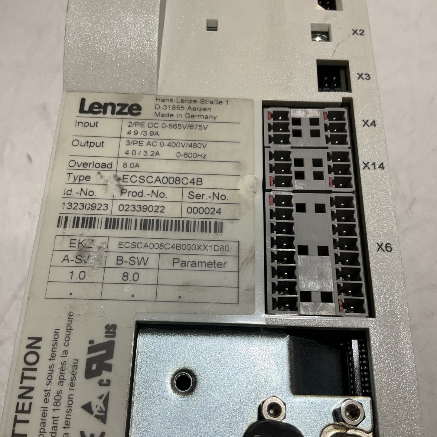 LENZE ECSCA008C4B DRIVE VARIABLE FREQUENCY CONTROLLER INVERTER XE25