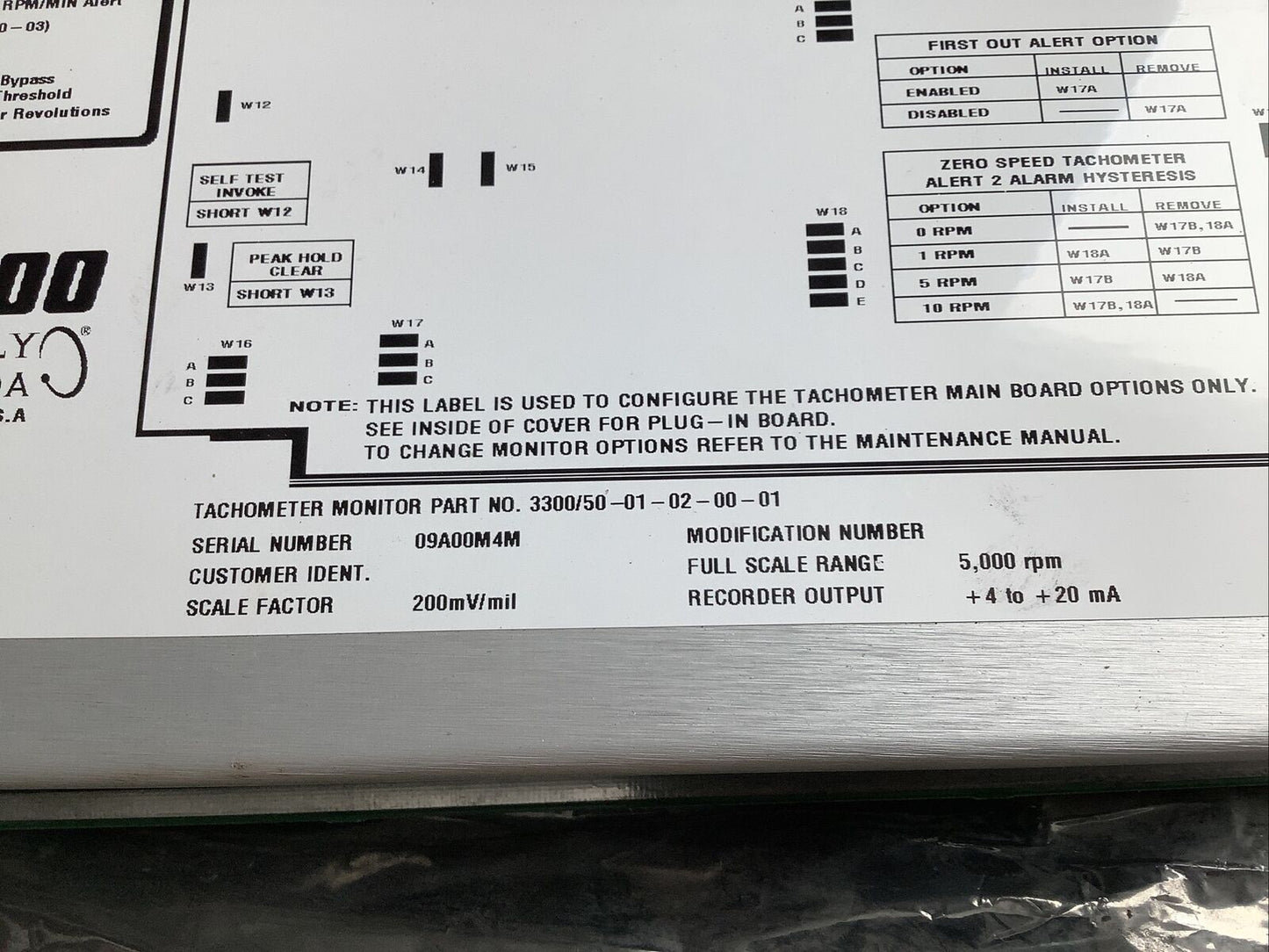 BENTLY NEVADA 3300/50-01-02-00-01 83630-01 TACHOMETER MONITOR 678