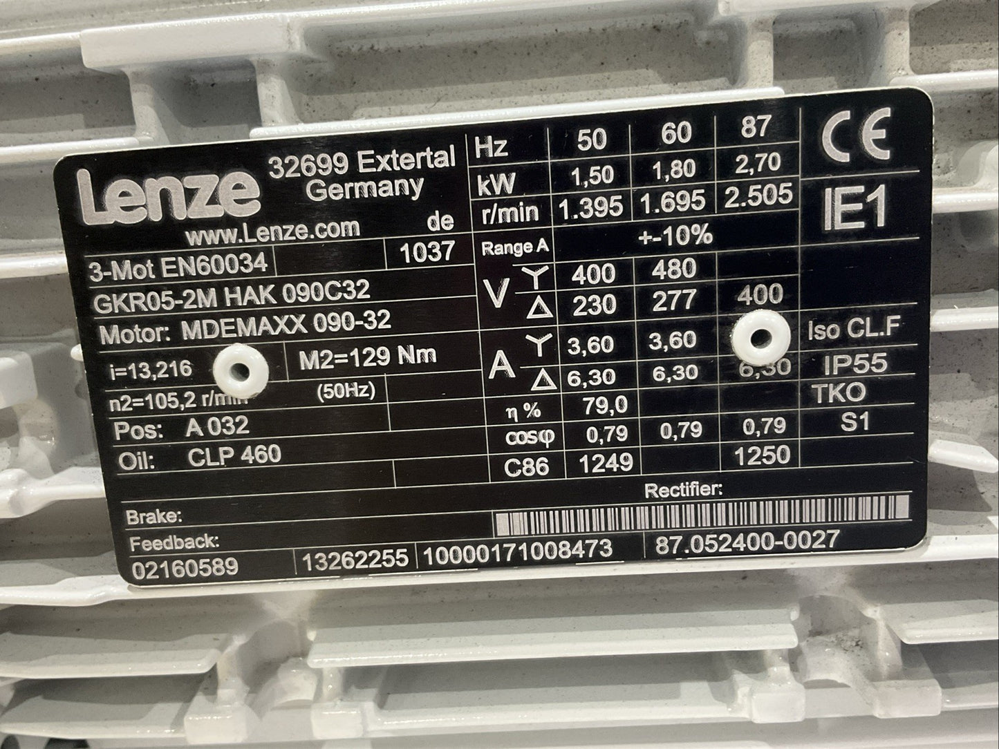 LENZE GKR05-2M HAK 090C32 MDEMAXX 090-32 BEVEL GEAR MOTOR U3S