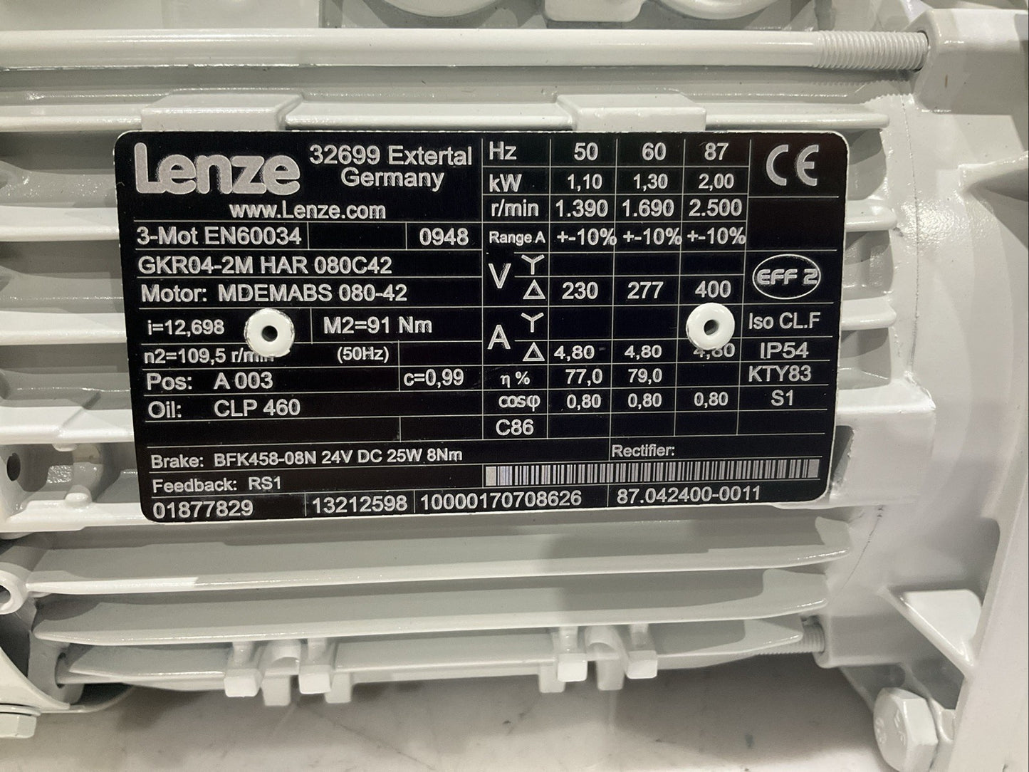 LENZE GKR04-2M HAR 080C42 MDEMABS 080-42 GEAR MOTOR U3S