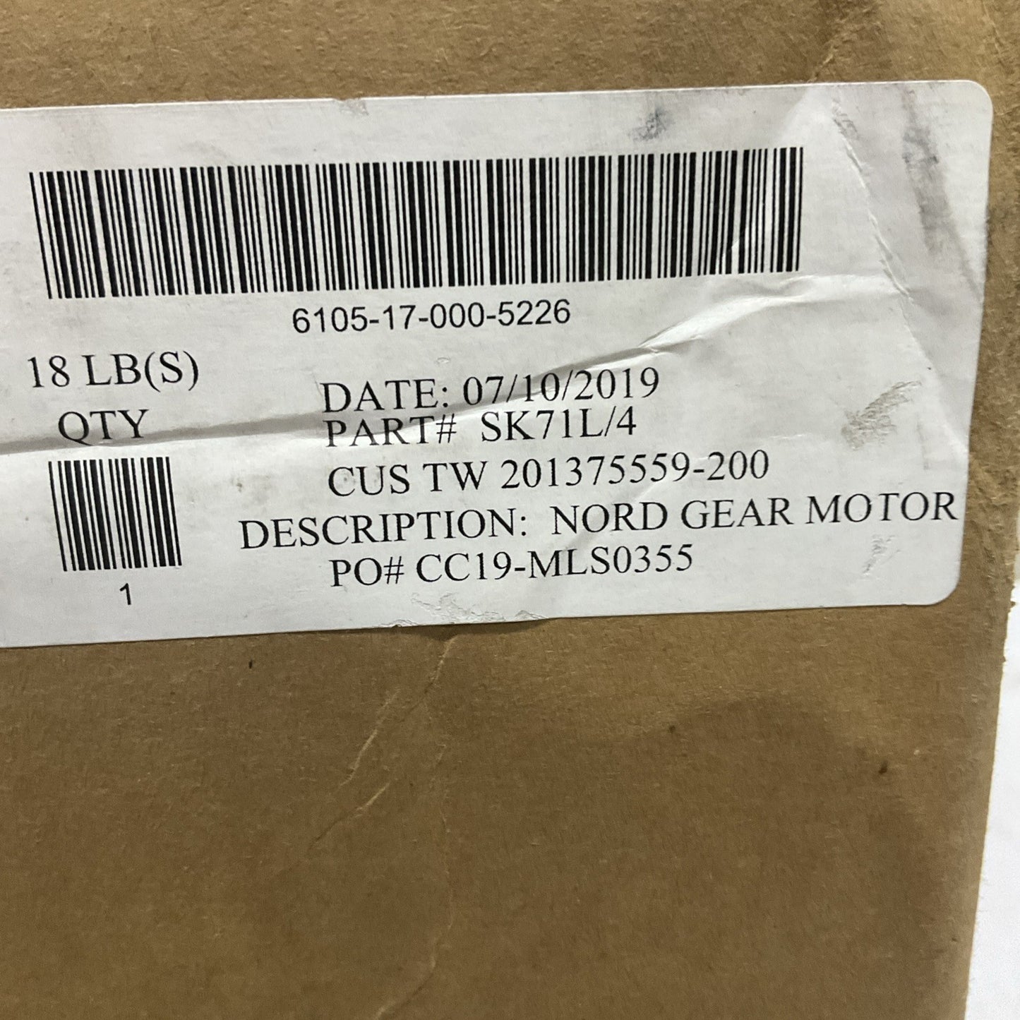NORD SK71L/4 202640770-100 GEAR MOTOR 60HZ 230/460V 1.90/0.95A .50HP 1720RPM U3S