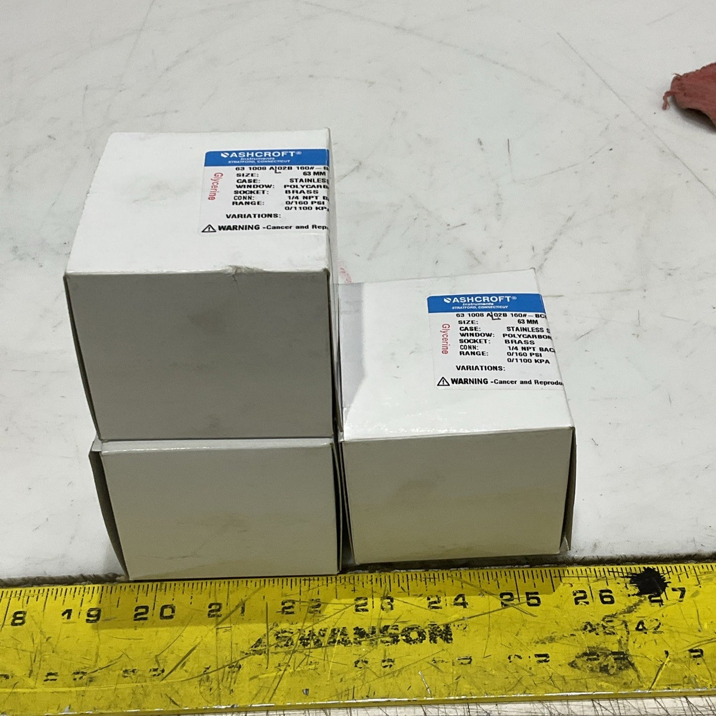 ASHCROFT 63 1008 AL02B 160#-BCE PRESSURE GAUGE GLYCERIN 1100 KPA LOT OF 3 Z2M