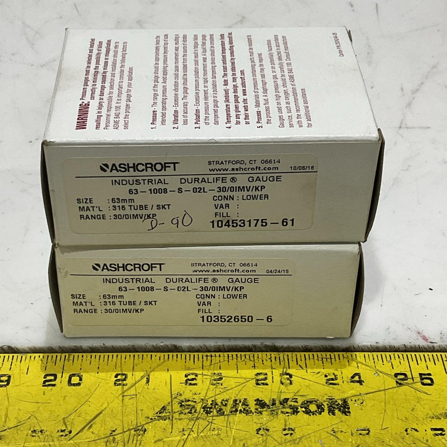 ASHCROFT 63-1008-S-02L-30/0IMV/KP INDUSTRIAL DURALIFE GAUGE 63MM LOT OF 2 Z2M