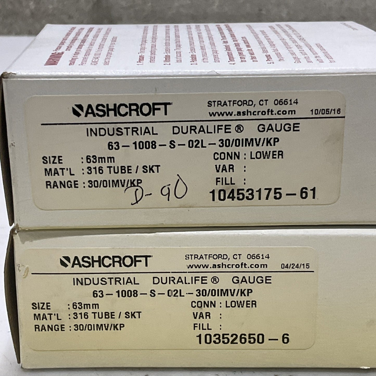 ASHCROFT 63-1008-S-02L-30/0IMV/KP INDUSTRIAL DURALIFE GAUGE 63MM LOT OF 2 Z2M