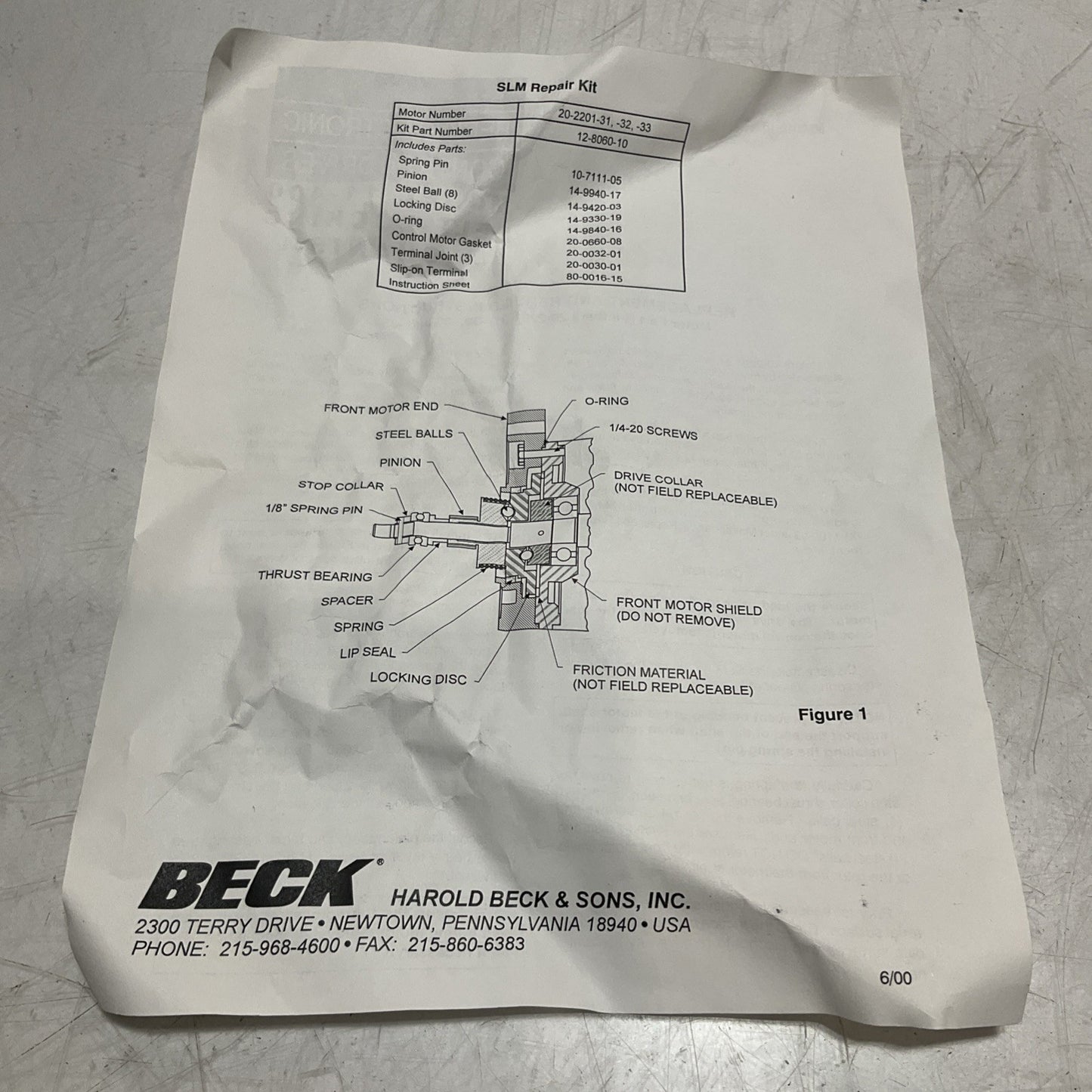 BECK 11-400 12-8060-10 SELF-LOCKING MECHANISM SLM REPAIR KIT RM6