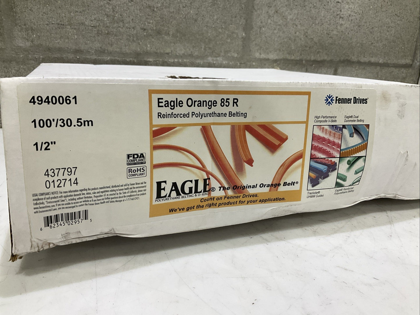 FENNER DRIVES 4940061 EAGLE ORANGE 85R REINFORCED POLYURETHANE BELTING 1/2IN Z2M