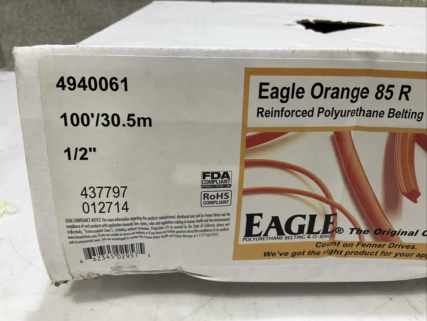 FENNER DRIVES 4940061 EAGLE ORANGE 85R REINFORCED POLYURETHANE BELTING 1/2IN Z2M
