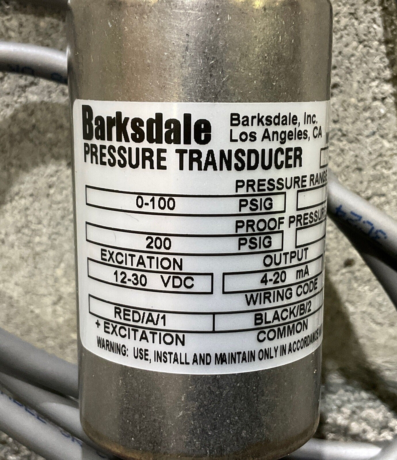BARKSDALE 425HG04P4 425HG-04-P4 PRESSURE TRANSDUCER 0-100 PSI 222