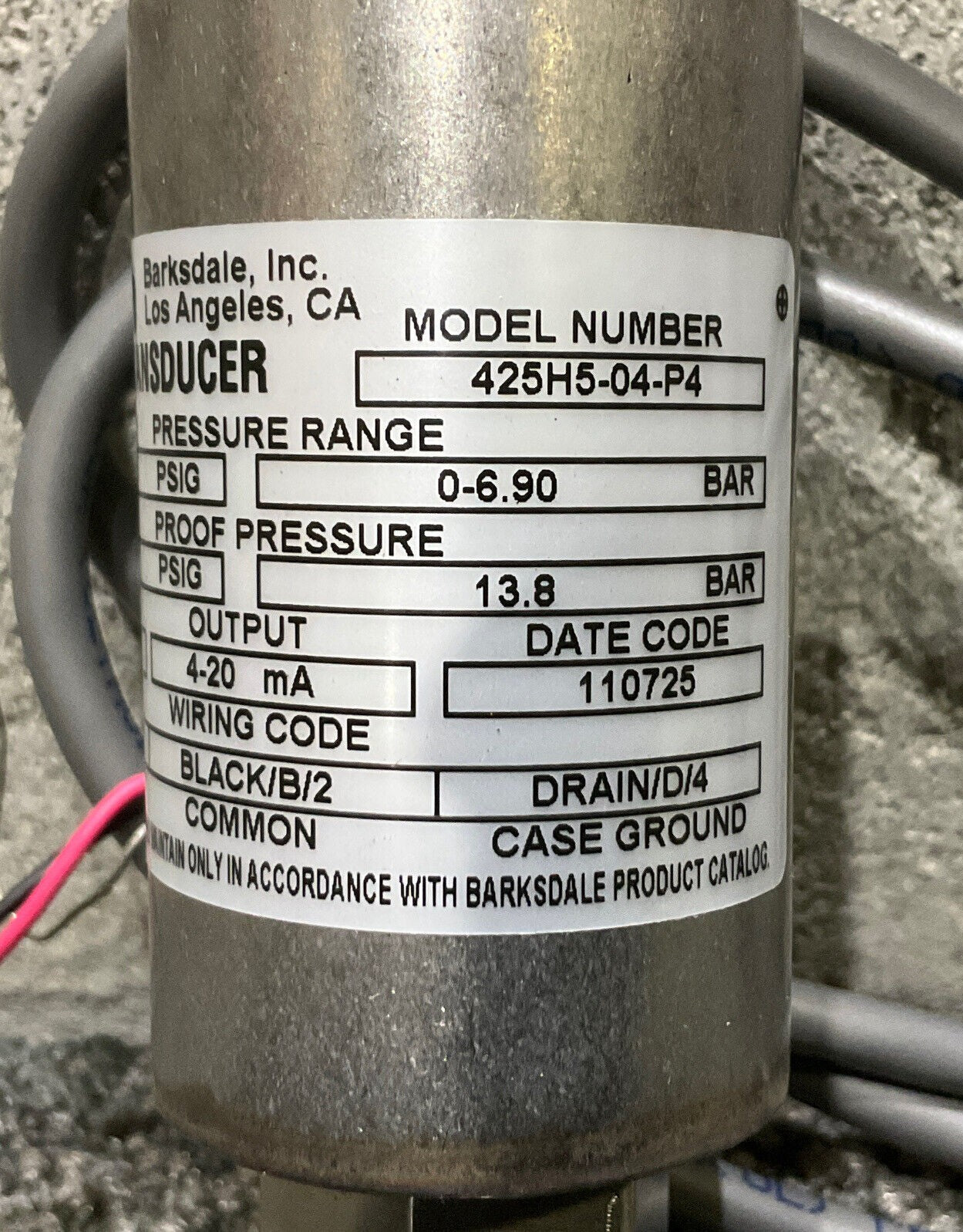 BARKSDALE 425HG04P4 425HG-04-P4 PRESSURE TRANSDUCER 0-100 PSI 222