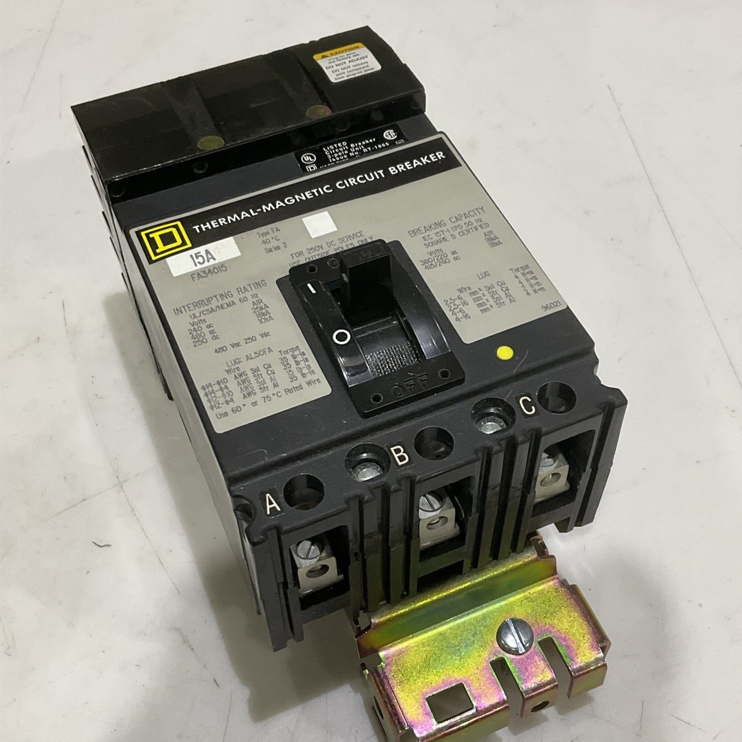 SQUARE D FA34015 MAGNETIC CIRCUIT BREAKER 3P 15A 480V 50/60HZ 250 VDC Z2M