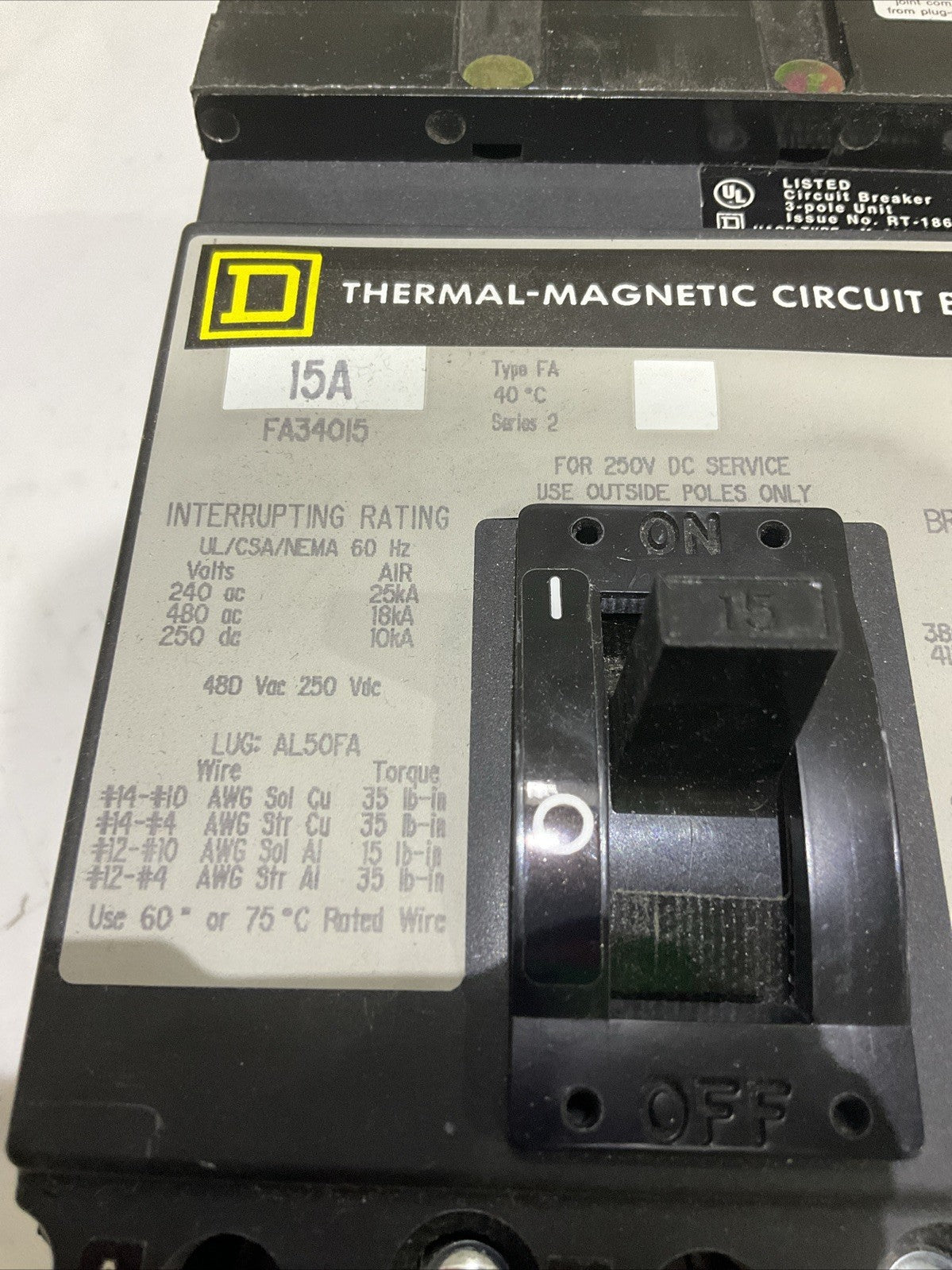 SQUARE D FA34015 MAGNETIC CIRCUIT BREAKER 3P 15A 480V 50/60HZ 250 VDC Z2M