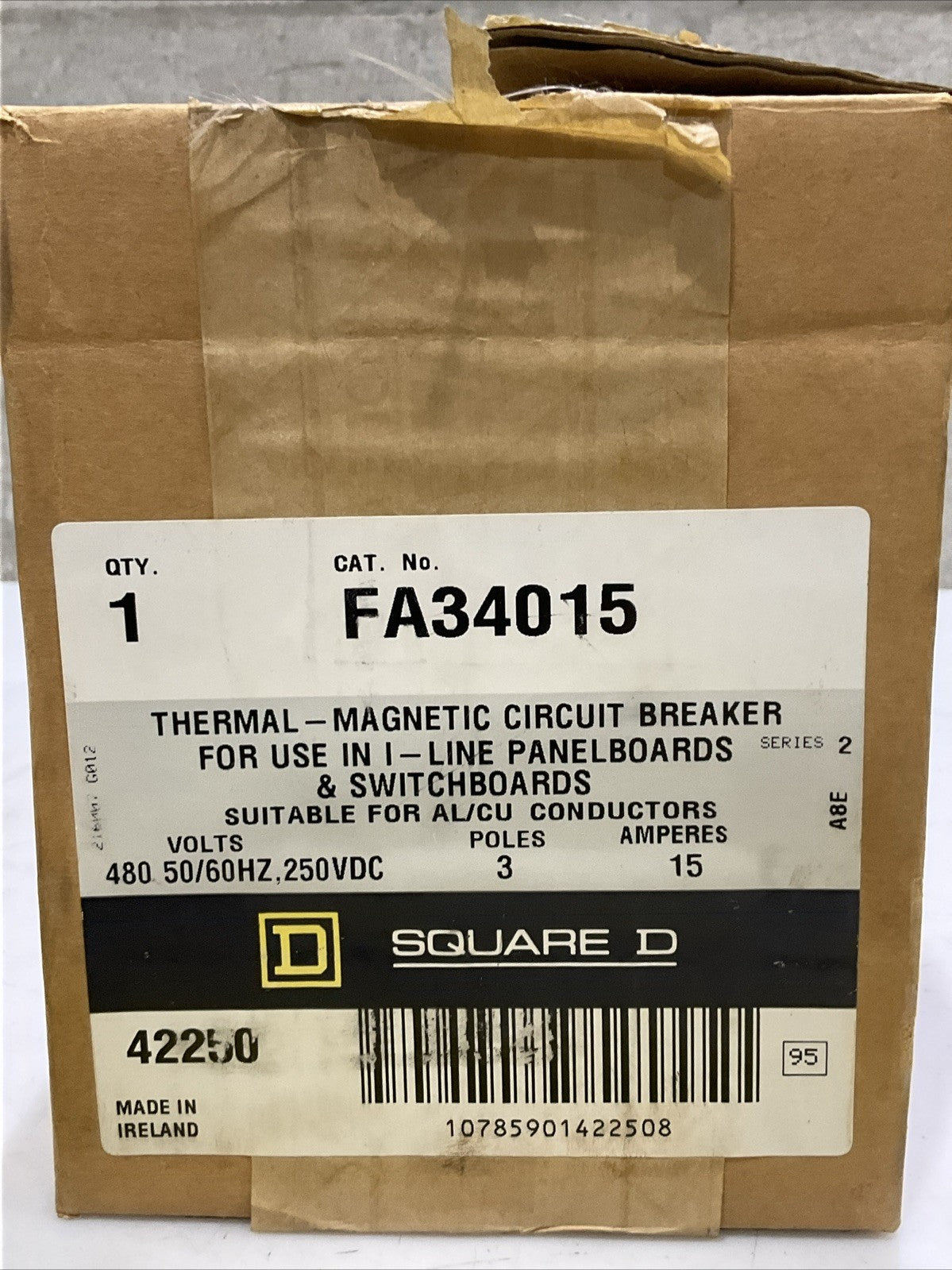 SQUARE D FA34015 MAGNETIC CIRCUIT BREAKER 3P 15A 480V 50/60HZ 250 VDC Z2M