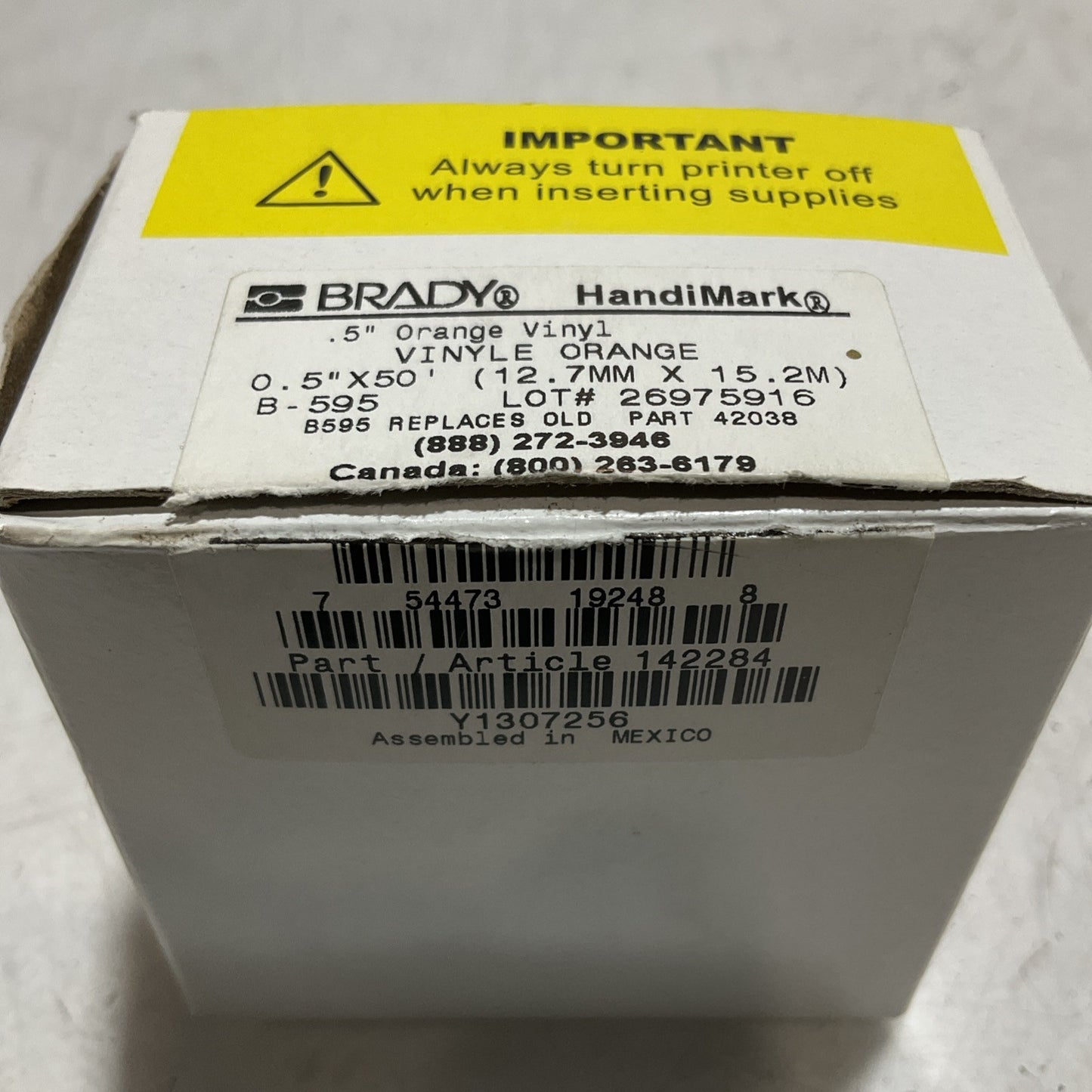 BRADY Y1307256 142284 B-95 42038 ORANGE VINYL LABEL TAPE 0.5X50 LOT OF 2 Z2M