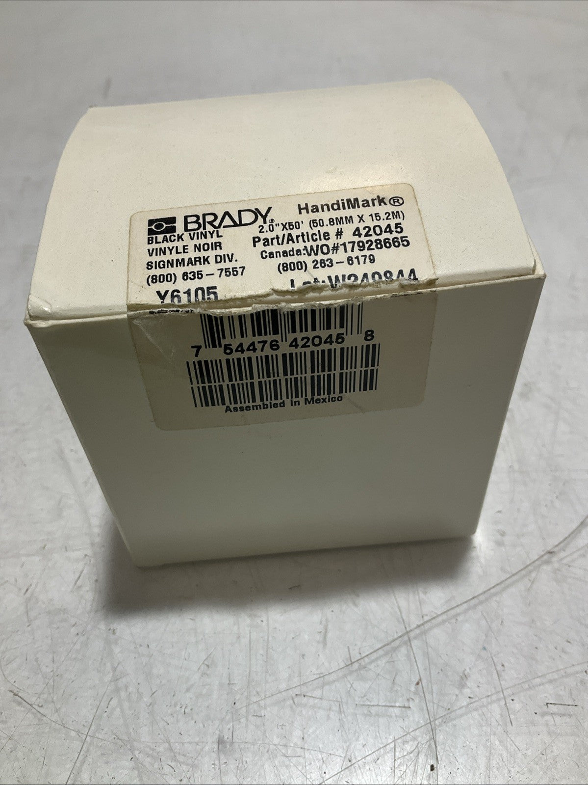 BRADY HANDIMARK Y6105 42045 W249844 BLACK VINYLE NOIR 2.0X50 LABEL TAPE Z2M