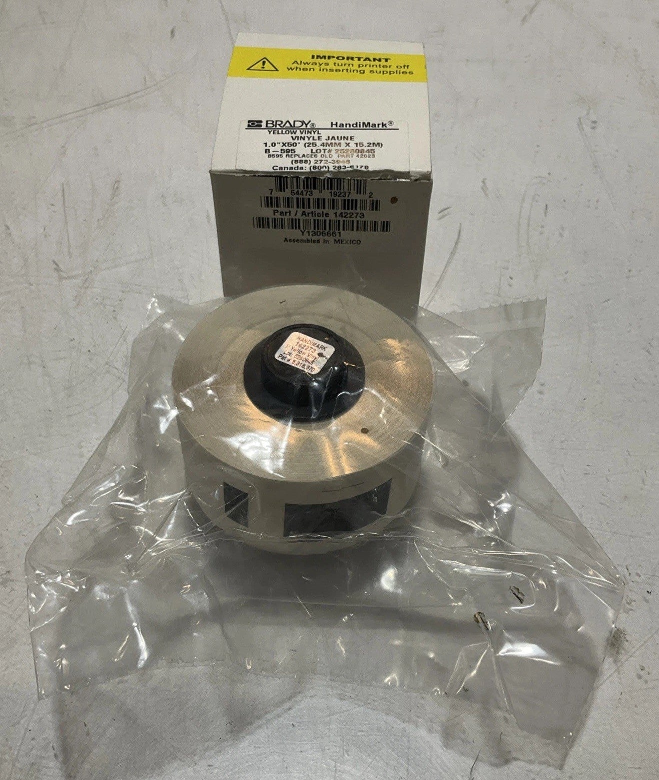 BRADY HANDIMARK 142273 YELLOW VINYL 1.0X50 25.4MX15.2M LABLE TAPE Z2M