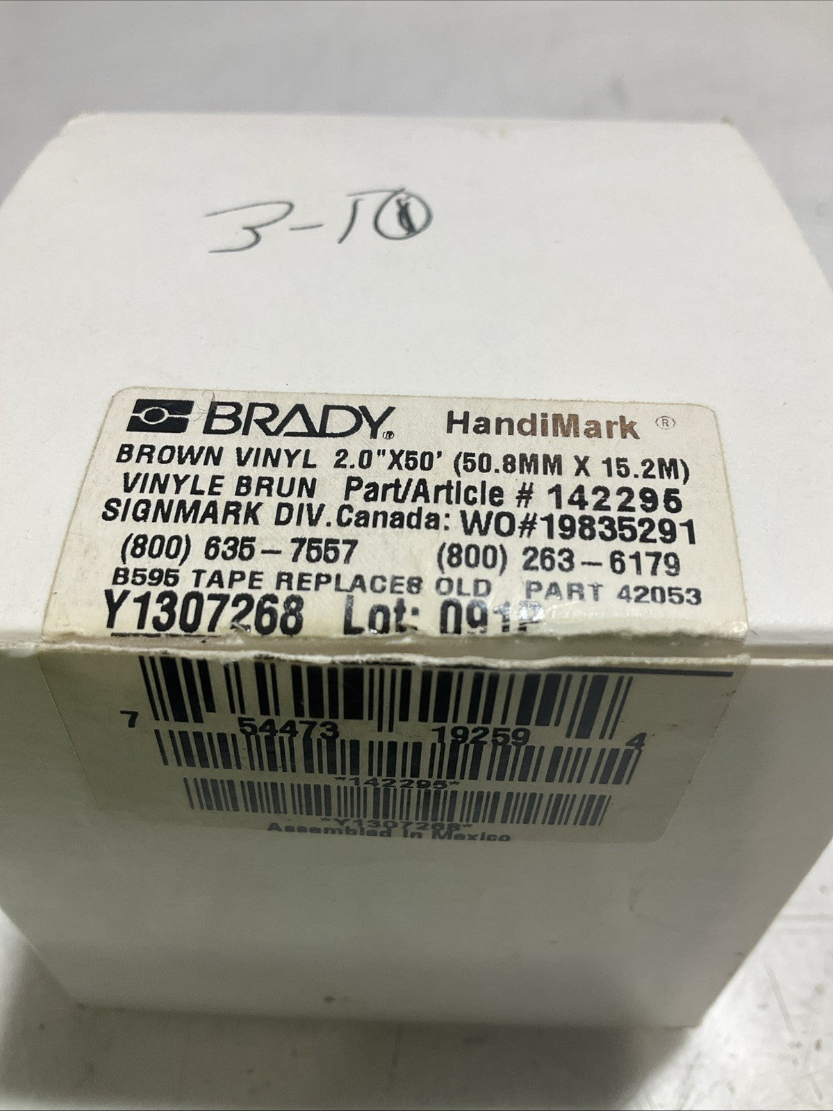 BRADY HANDIMARK Y1307268-142295-42021 BROWN VINYL 2.0X50 LABEL TAPE LOT OF 2 Z2M